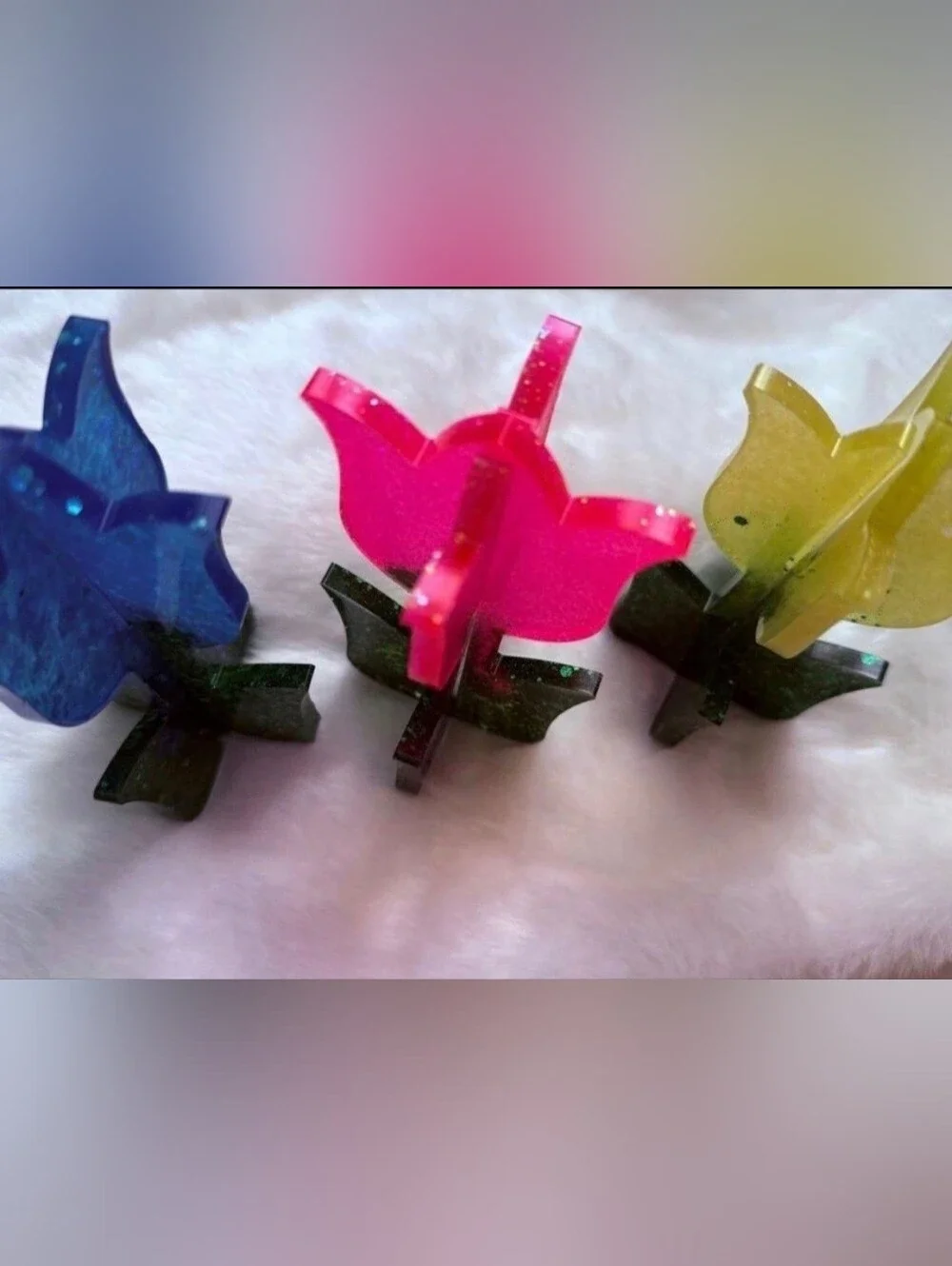 New Handmade Glitter Tulip Decor stands set of 3 Cottagecore Prairie Summer